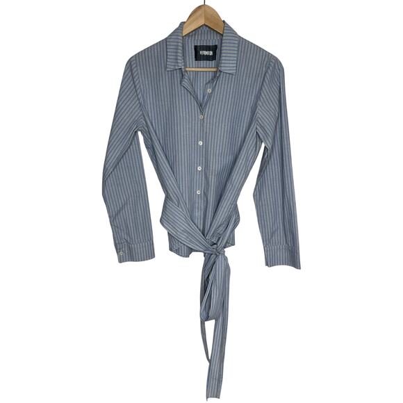 Reformation Womens Long Sleeve Button Up Shirt Small Blue Stripe Tie Front Wrap - Picture 1 of 10